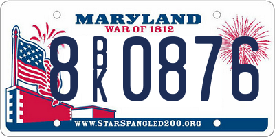 MD license plate 8BK0876
