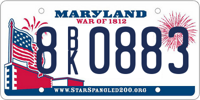 MD license plate 8BK0883