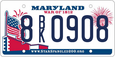 MD license plate 8BK0908