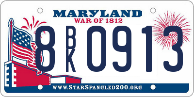 MD license plate 8BK0913