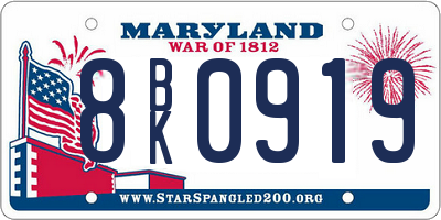 MD license plate 8BK0919