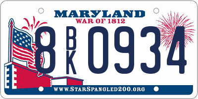 MD license plate 8BK0934
