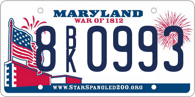 MD license plate 8BK0993