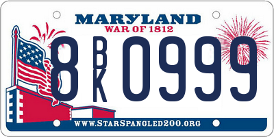 MD license plate 8BK0999