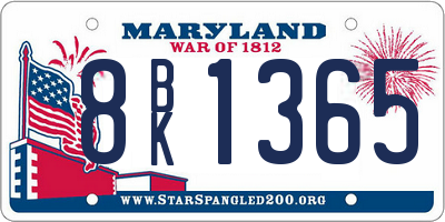 MD license plate 8BK1365