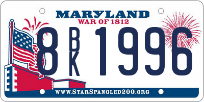 MD license plate 8BK1996