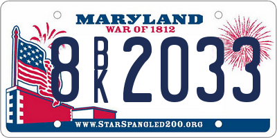 MD license plate 8BK2033
