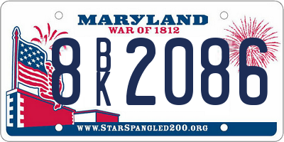 MD license plate 8BK2086