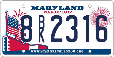 MD license plate 8BK2316