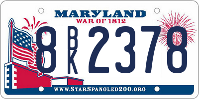 MD license plate 8BK2378