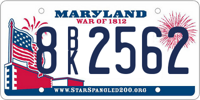 MD license plate 8BK2562