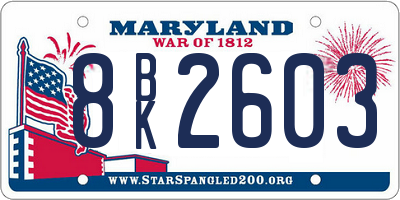 MD license plate 8BK2603