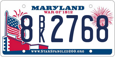 MD license plate 8BK2768