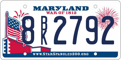 MD license plate 8BK2792