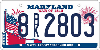 MD license plate 8BK2803