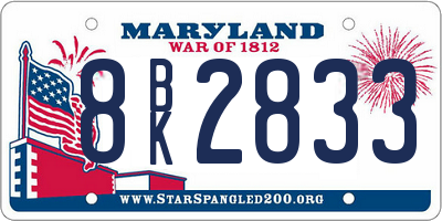 MD license plate 8BK2833