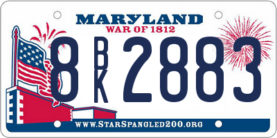 MD license plate 8BK2883