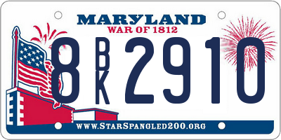 MD license plate 8BK2910