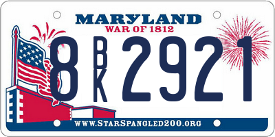 MD license plate 8BK2921