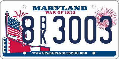 MD license plate 8BK3003