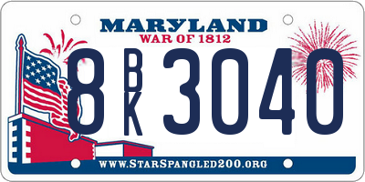 MD license plate 8BK3040