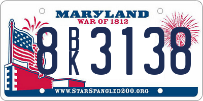 MD license plate 8BK3138