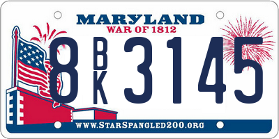 MD license plate 8BK3145