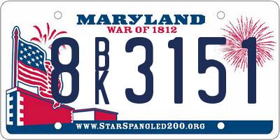 MD license plate 8BK3151