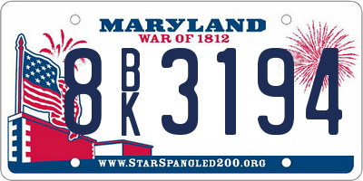 MD license plate 8BK3194
