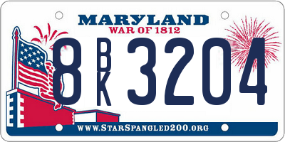 MD license plate 8BK3204