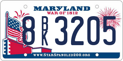 MD license plate 8BK3205