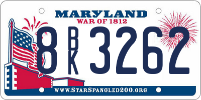 MD license plate 8BK3262