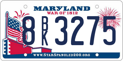MD license plate 8BK3275