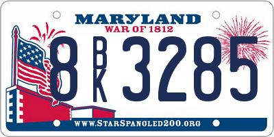MD license plate 8BK3285