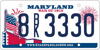 MD license plate 8BK3330