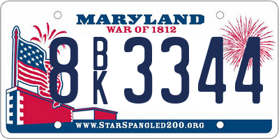 MD license plate 8BK3344
