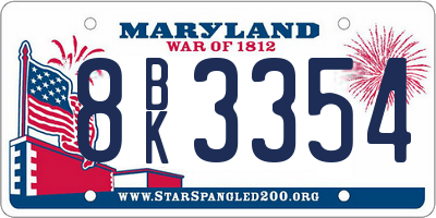 MD license plate 8BK3354