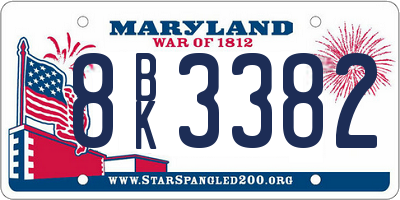 MD license plate 8BK3382