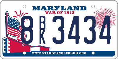 MD license plate 8BK3434