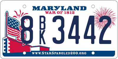 MD license plate 8BK3442