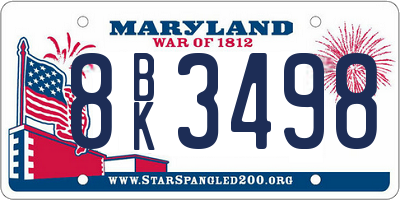 MD license plate 8BK3498