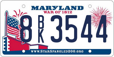 MD license plate 8BK3544
