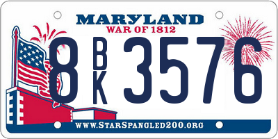 MD license plate 8BK3576