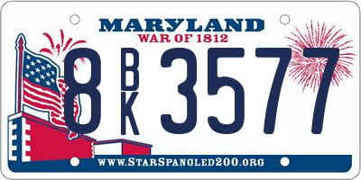 MD license plate 8BK3577