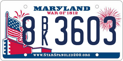 MD license plate 8BK3603