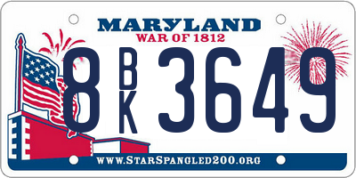 MD license plate 8BK3649