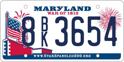 MD license plate 8BK3654