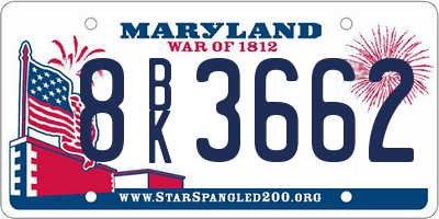 MD license plate 8BK3662