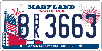 MD license plate 8BK3663