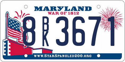 MD license plate 8BK3671